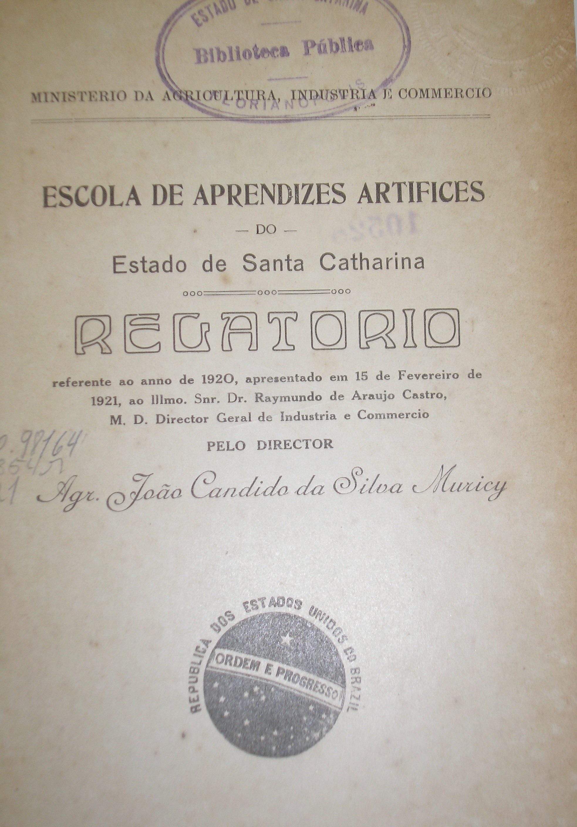 Foto 1 - Capa do Relatório (1921)