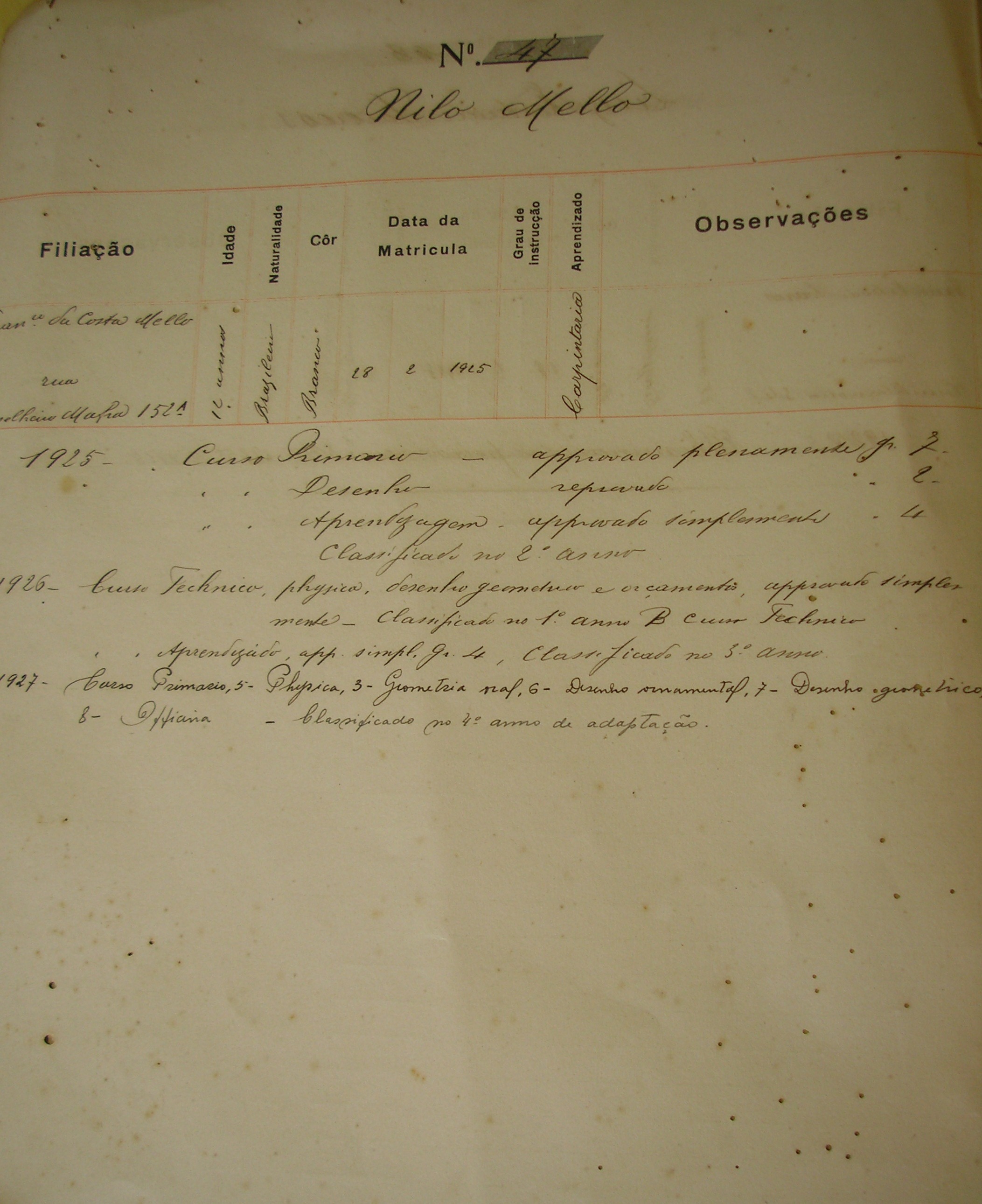 Foto 3 - Histórico escolar (1927)